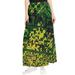 Root Humanity Bar And Qr Code Green And Yellow Doom Maxi Chiffon Skirt by WetdryvacsLair