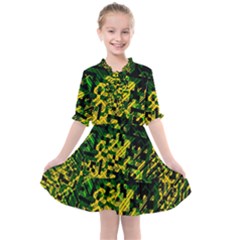 Root Humanity Bar And Qr Code Green And Yellow Doom Kids  All Frills Chiffon Dress by WetdryvacsLair