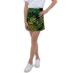 Root Humanity Bar And Qr Code Green And Yellow Doom Kids  Tennis Skirt by WetdryvacsLair