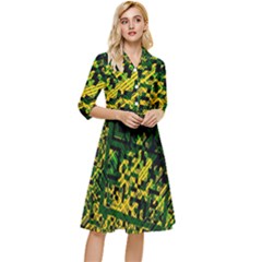 Root Humanity Bar And Qr Code Green And Yellow Doom Classy Knee Length Dress by WetdryvacsLair