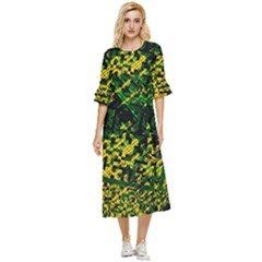 Root Humanity Bar And Qr Code Green And Yellow Doom Double Cuff Midi Dress by WetdryvacsLair