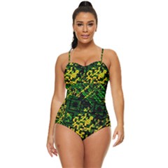 Root Humanity Bar And Qr Code Green And Yellow Doom Retro Full Coverage Swimsuit by WetdryvacsLair