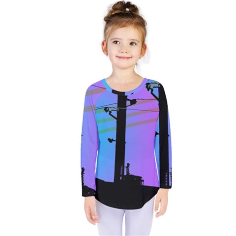 Vaporwave Wires And Transformer Kids  Long Sleeve Tee by WetdryvacsLair