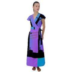 Vaporwave Wires And Transformer Flutter Sleeve Maxi Dress by WetdryvacsLair