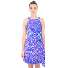 Root Humanity Bar And Qr Code Combo In Purple And Blue Halter Collar Waist Tie Chiffon Dress by WetdryvacsLair