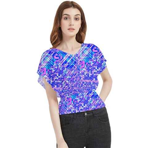 Root Humanity Bar And Qr Code Combo In Purple And Blue Butterfly Chiffon Blouse by WetdryvacsLair