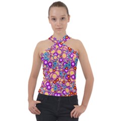 Flower Bomb1 Cross Neck Velour Top by PatternFactory