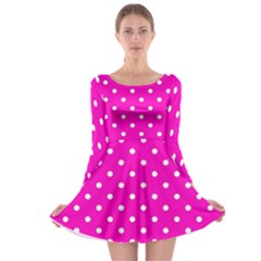 1950 Hello Pink White Dots Long Sleeve Skater Dress by SomethingForEveryone
