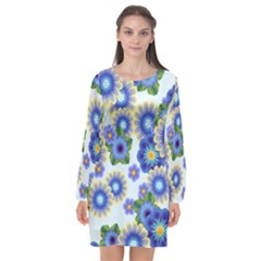 Flower Bomb 7 Long Sleeve Chiffon Shift Dress  by PatternFactory