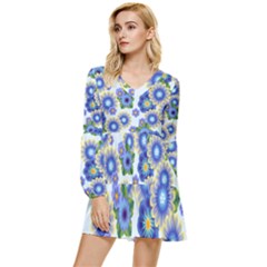 Flower Bomb 7 Tiered Long Sleeve Mini Dress by PatternFactory