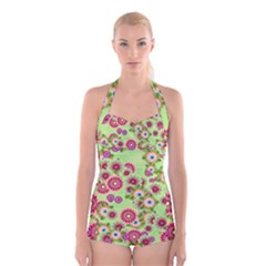 Flower Bomb 6 Boyleg Halter Swimsuit  by PatternFactory