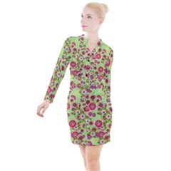 Flower Bomb 6 Button Long Sleeve Dress by PatternFactory