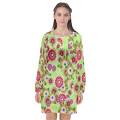 Flower Bomb 6 Long Sleeve Chiffon Shift Dress  by PatternFactory