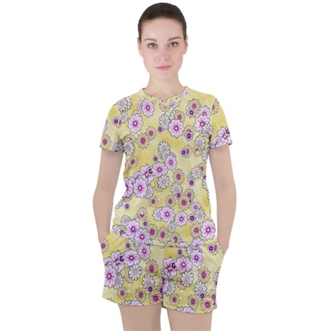 Flower Bomb 10 Women s Tee And Shorts Set by PatternFactory