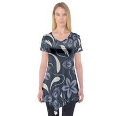 Folk Flowers Pattern  Short Sleeve Tunic  by Eskimos