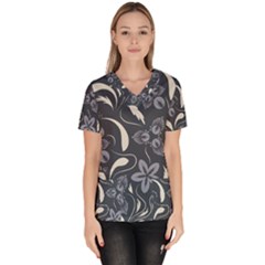 Folk Flowers Pattern  Women s V-neck Scrub Top by Eskimos