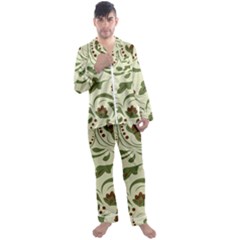 Folk Flowers Pattern  Men s Long Sleeve Satin Pajamas Set by Eskimos