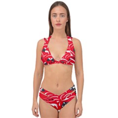 Folk Flowers Pattern  Double Strap Halter Bikini Set