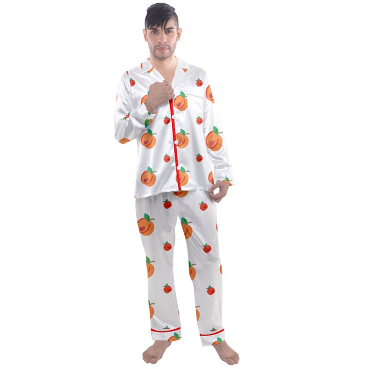 White and Red Legacy Peaches Men s Satin Pajamas Set