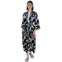 Black And White Bluebells Maxi Satin Kimono