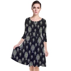 Funny Monsters Motif Drawing Pattern Quarter Sleeve Waist Band Dress