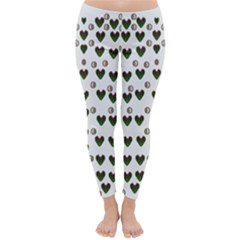 Hearts And Pearls For Love And Plants For Peace Classic Winter Leggings by pepitasart