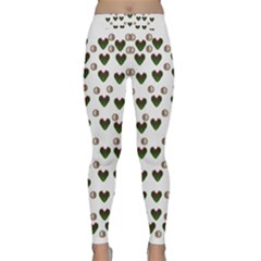 Hearts And Pearls For Love And Plants For Peace Classic Yoga Leggings by pepitasart