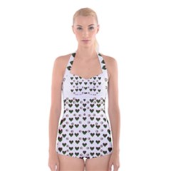 Hearts And Pearls For Love And Plants For Peace Boyleg Halter Swimsuit 