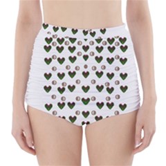 Hearts And Pearls For Love And Plants For Peace High-Waisted Bikini Bottoms