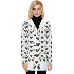 Hearts And Pearls For Love And Plants For Peace Button Up Hooded Coat 