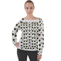 Hearts And Pearls For Love And Plants For Peace Off Shoulder Long Sleeve Velour Top