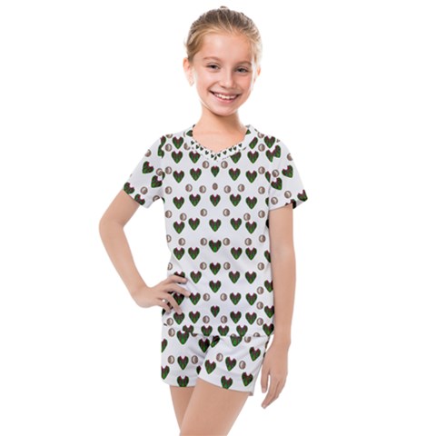 Hearts And Pearls For Love And Plants For Peace Kids  Mesh Tee And Shorts Set by pepitasart