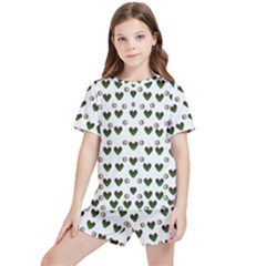 Hearts And Pearls For Love And Plants For Peace Kids  Tee And Sports Shorts Set by pepitasart