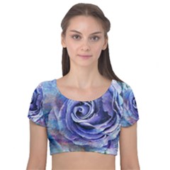 Watercolor-rose-flower-romantic Velvet Short Sleeve Crop Top  by Sapixe