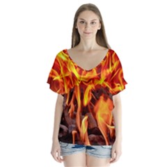 Fire-burn-charcoal-flame-heat-hot V-neck Flutter Sleeve Top by Sapixe