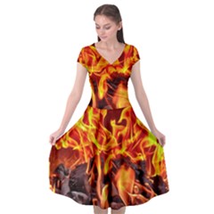 Fire-burn-charcoal-flame-heat-hot Cap Sleeve Wrap Front Dress