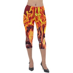 Fire-burn-charcoal-flame-heat-hot Lightweight Velour Capri Leggings  by Sapixe