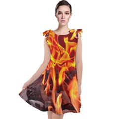 Fire-burn-charcoal-flame-heat-hot Tie Up Tunic Dress by Sapixe