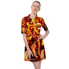 Fire-burn-charcoal-flame-heat-hot Belted Shirt Dress