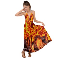 Fire-burn-charcoal-flame-heat-hot Backless Maxi Beach Dress
