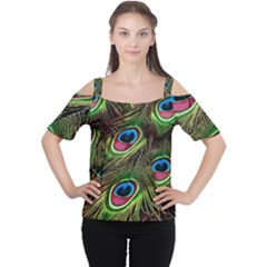 Peacock-feathers-plumage-pattern Cutout Shoulder Tee