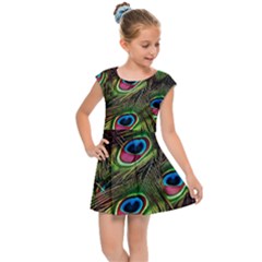 Peacock-feathers-plumage-pattern Kids  Cap Sleeve Dress