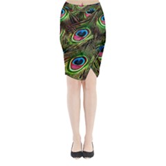 Peacock-feathers-plumage-pattern Midi Wrap Pencil Skirt