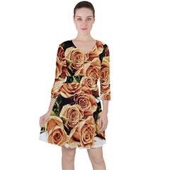 Roses-flowers-bouquet-rose-bloom Quarter Sleeve Ruffle Waist Dress