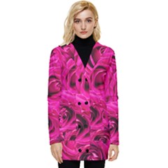 Pink-flowers-roses-background Button Up Hooded Coat 