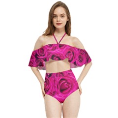 Pink-flowers-roses-background Halter Flowy Bikini Set  by Sapixe