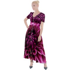 Dahlia-flower-purple-dahlia-petals Button Up Short Sleeve Maxi Dress