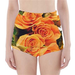 Roses-flowers-orange-roses High-Waisted Bikini Bottoms