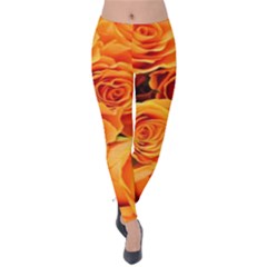 Roses-flowers-orange-roses Velvet Leggings