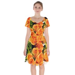 Roses-flowers-orange-roses Short Sleeve Bardot Dress